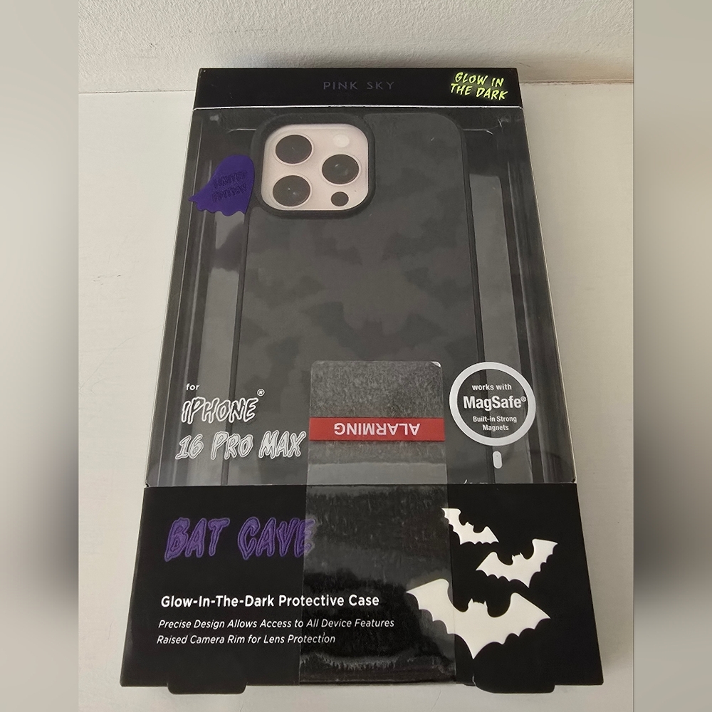 Pink Sky Bat Cave iPhone 16 Pro Max Case – Glow in the Dark, MagSafe Compatible